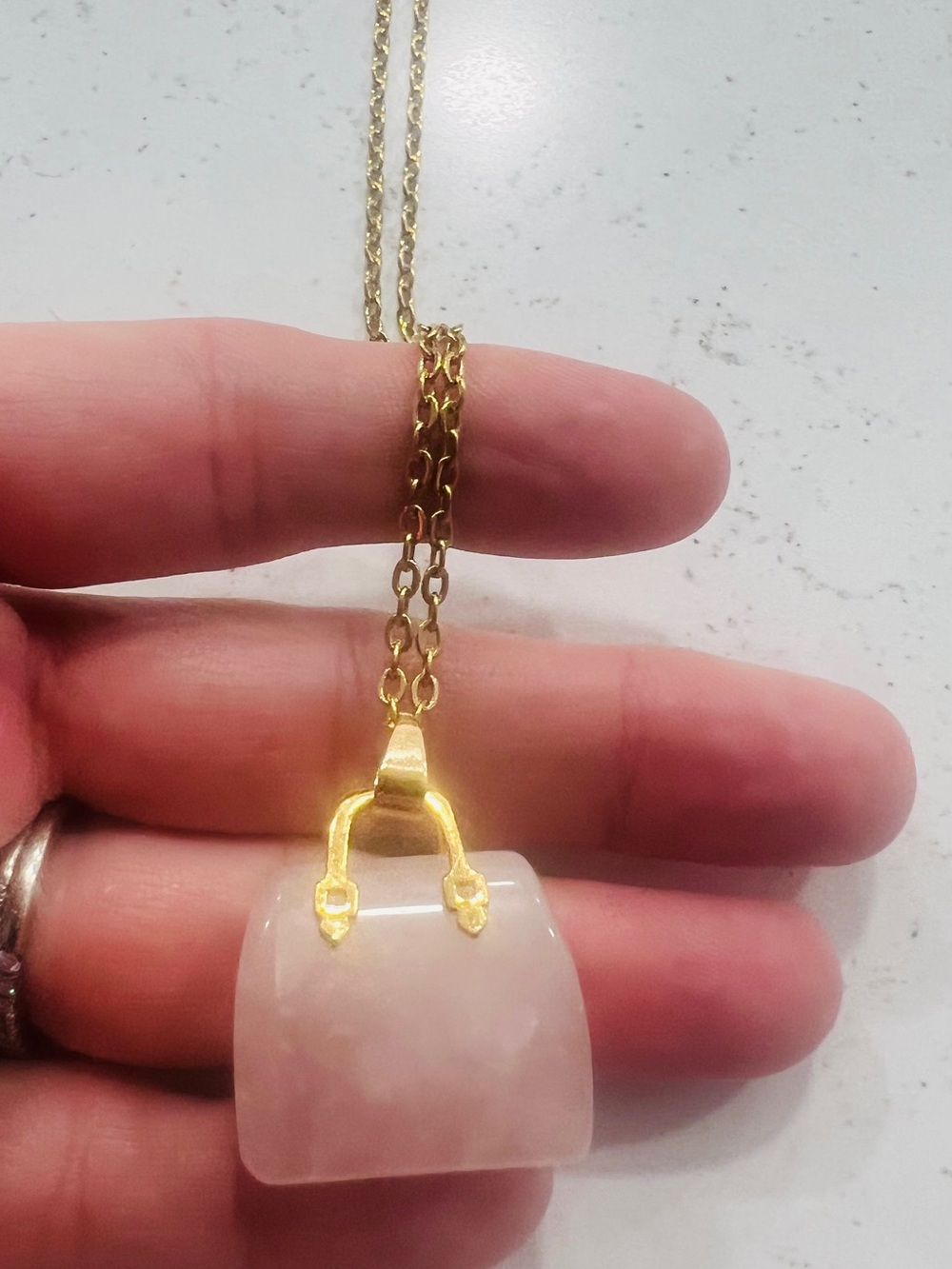 Gold-Tone Pink Rose Quartz Pendant Necklace - Women Jewelry